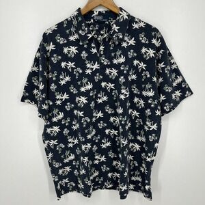 Polo Ralph Lauren Polo Shirt Men's XL Navy Blue Floral Palm Pineapple‎ Vtg 90s